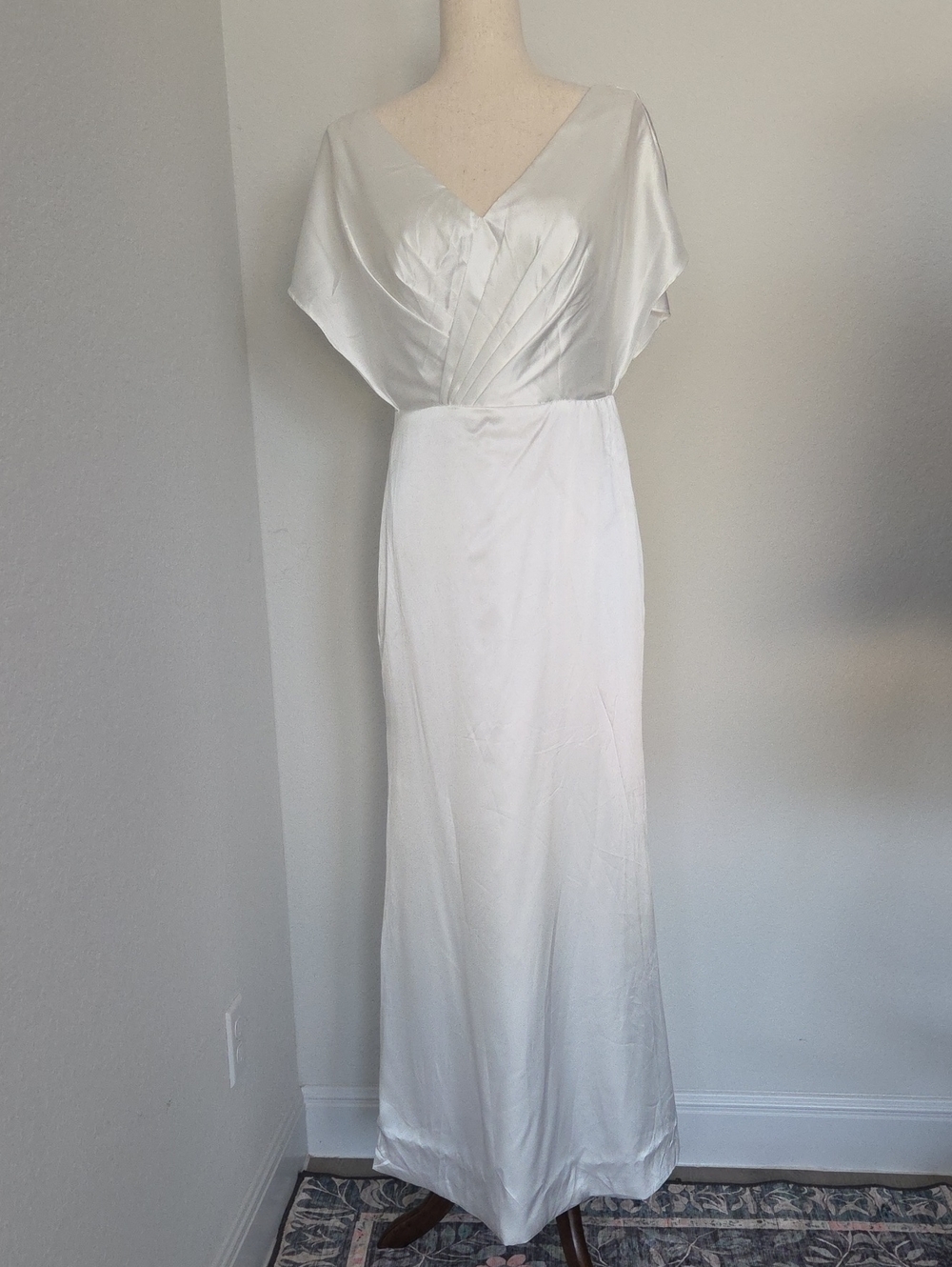 Retro 30s 40s Bright White Satin Formal Long Dress Bridal Party Wedding Gown